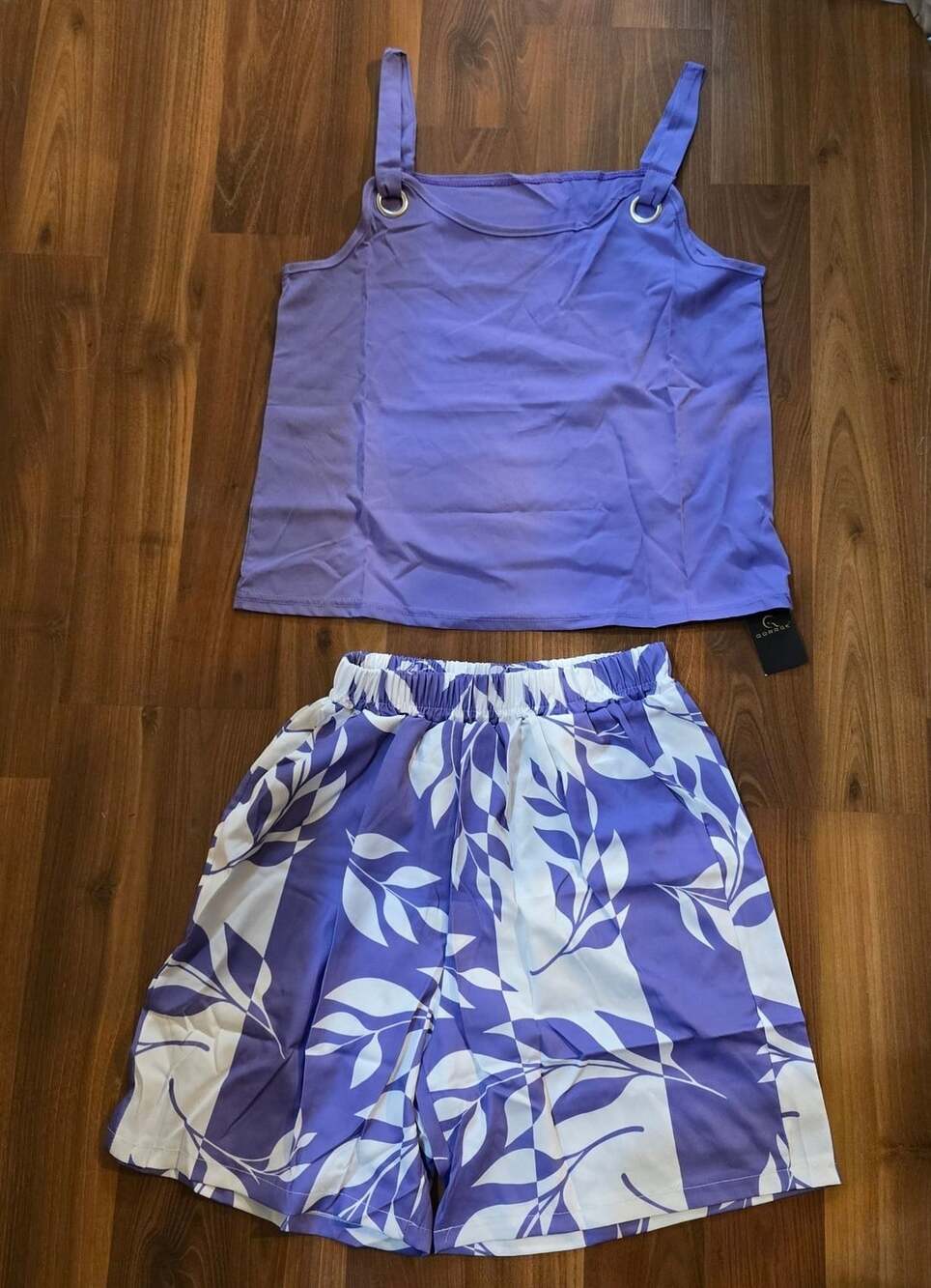 Women's Purple Leaf Print Top and Shorts Co-ord Set